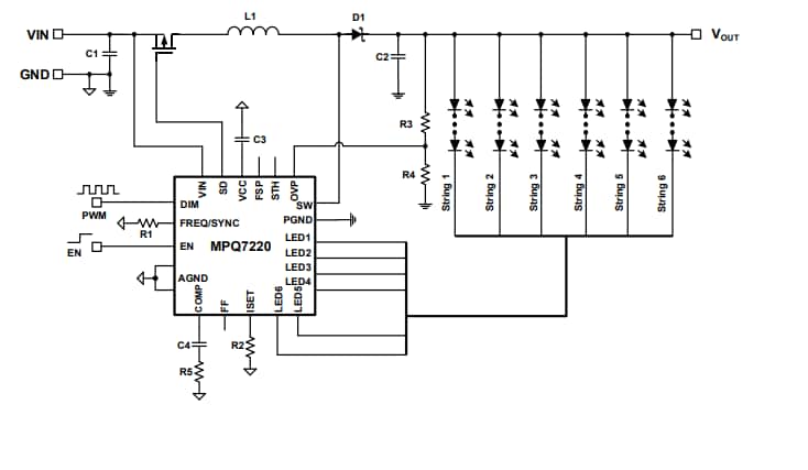 Application Circuit Diagram - Monolithic Power Systems (MPS) MPQ7220-AEC1 LED Lighting Drivers